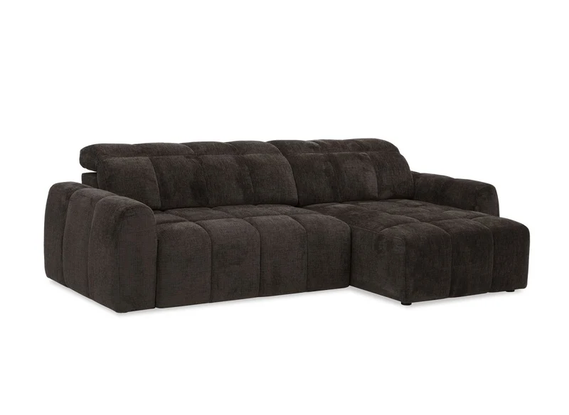 Canapé d'angle relax électrique en velours chiné marron DANIA -Angle droit