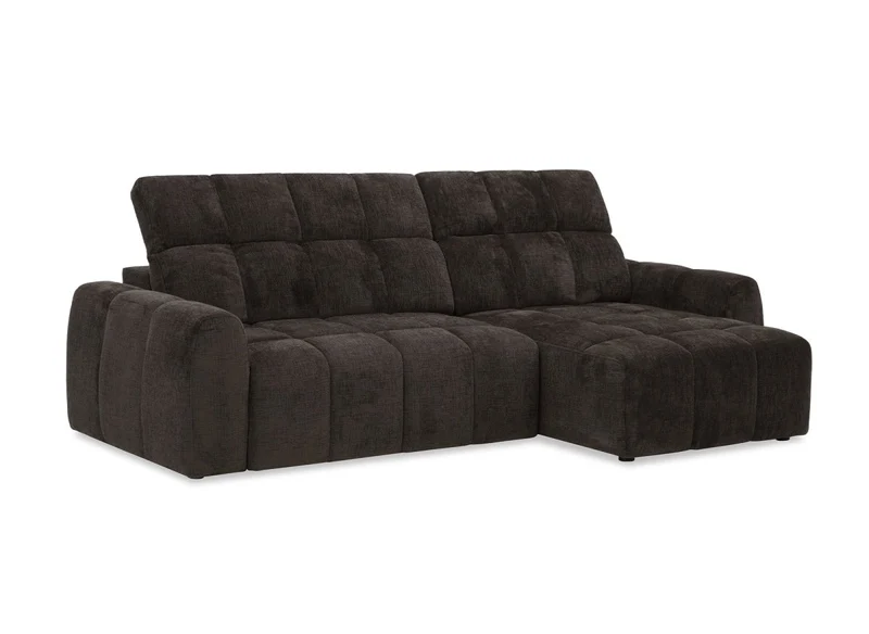 Canapé d'angle relax électrique en velours chiné marron DANIA -Angle droit