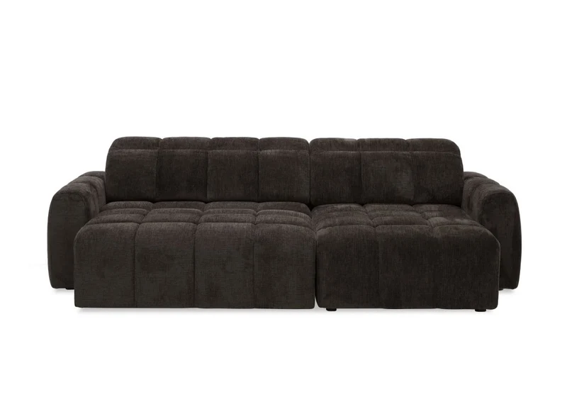 Canapé d'angle relax électrique en velours chiné marron DANIA -Angle droit