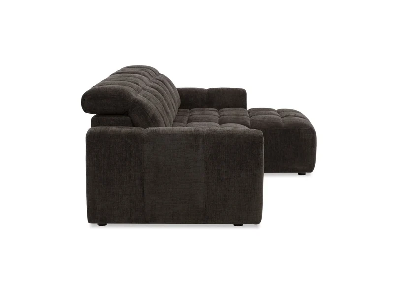 Canapé d'angle relax électrique en velours chiné marron DANIA -Angle droit