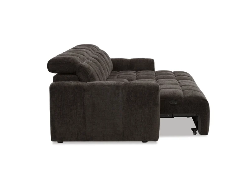 Canapé d'angle relax électrique en velours chiné marron DANIA -Angle droit