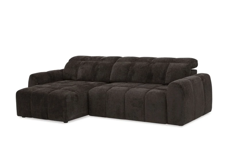 Canapé d'angle relax électrique en velours chiné marron DANIA -Angle gauche