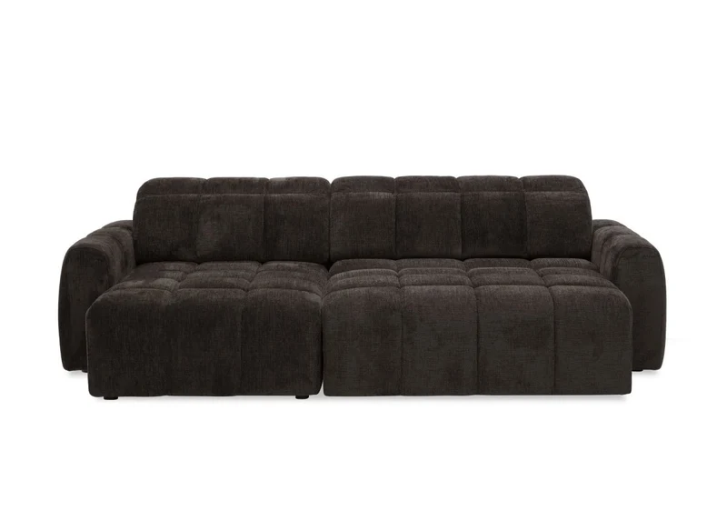 Canapé d'angle relax électrique en velours chiné marron DANIA -Angle gauche