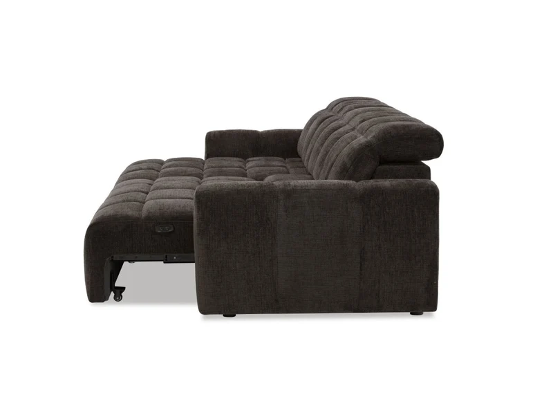 Canapé d'angle relax électrique en velours chiné marron DANIA -Angle gauche