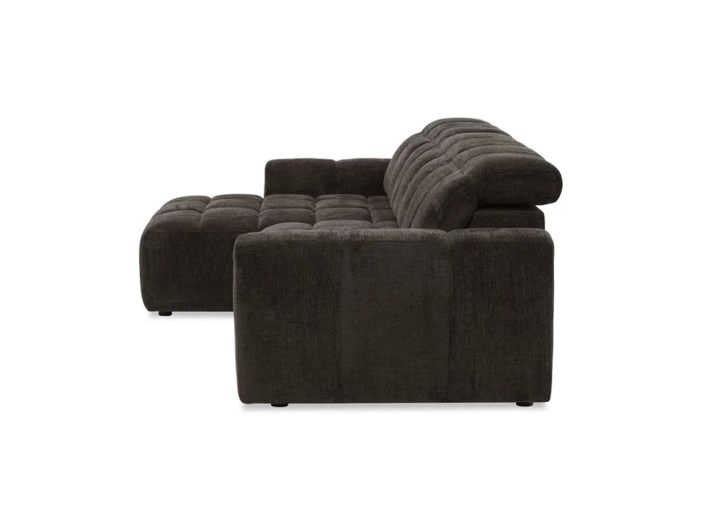 Canapé d'angle relax électrique en velours chiné marron DANIA -Angle gauche