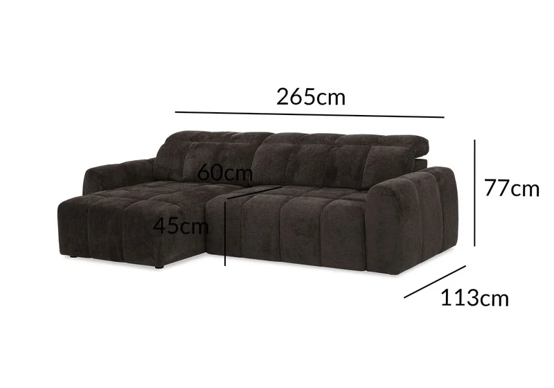 Canapé d'angle relax électrique en velours chiné marron DANIA -Angle gauche
