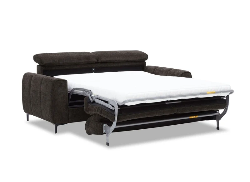 Canapé convertible express 3 places en velours texturé marron CALEB