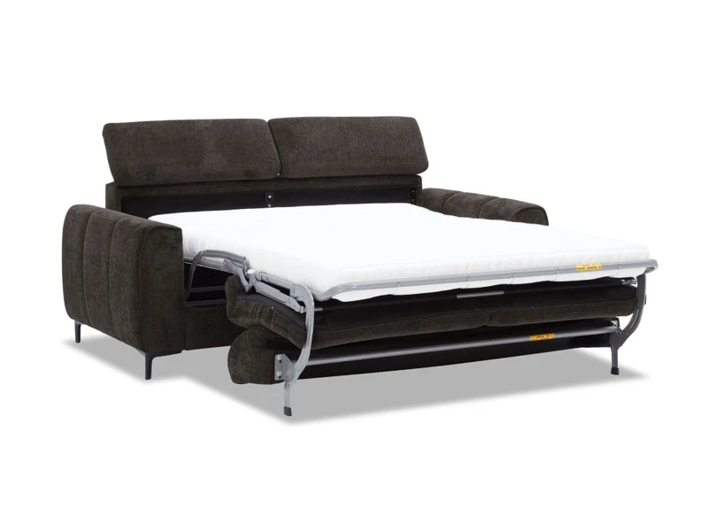 Canapé convertible express 3 places en velours texturé marron CALEB