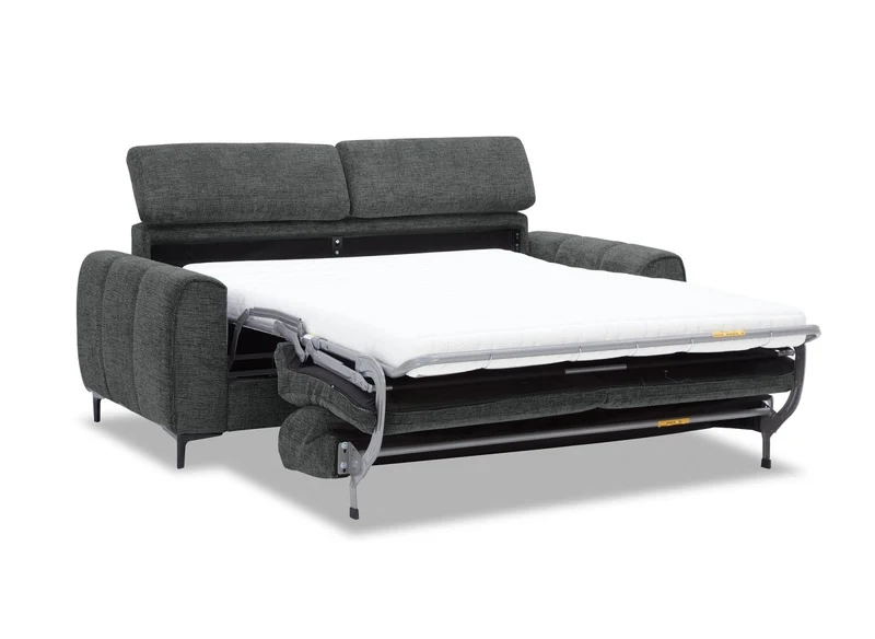 Canapé convertible express 3 places en velours texturé gris CALEB