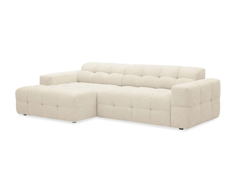 Canapé d'angle relax électrique en velours texturé beige FEDORA - Angle gauche