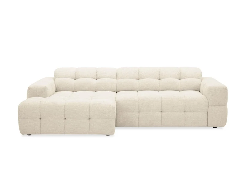 Canapé d'angle relax électrique en velours texturé beige FEDORA - Angle gauche