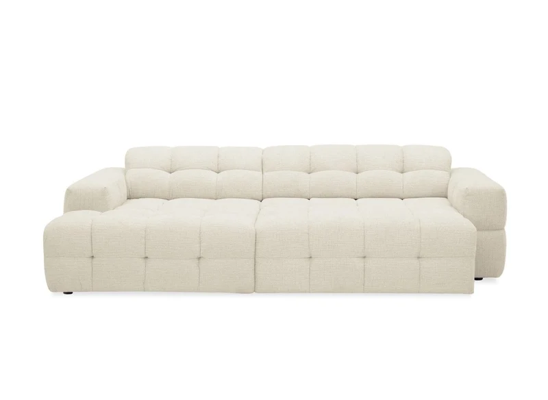 Canapé d'angle relax électrique en velours texturé beige FEDORA - Angle gauche