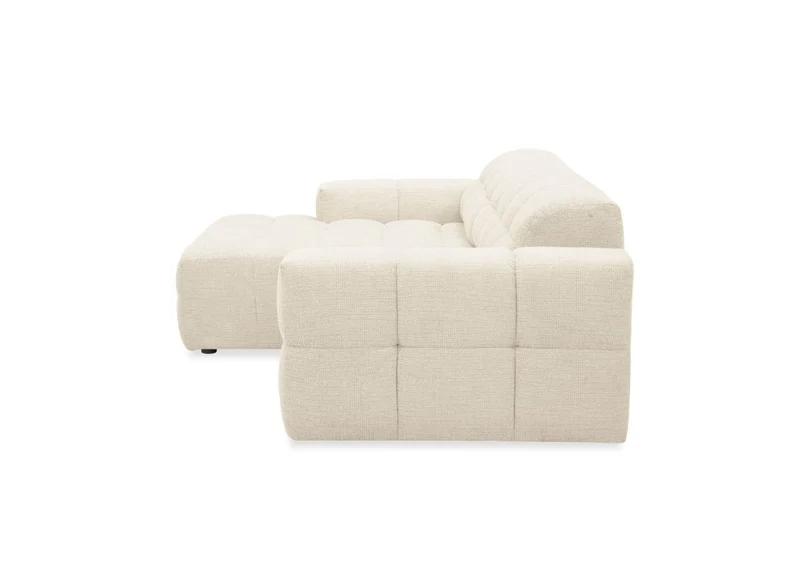 Canapé d'angle relax électrique en velours texturé beige FEDORA - Angle gauche