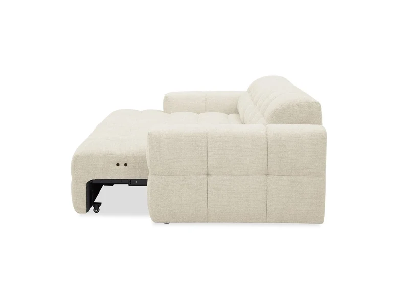 Canapé d'angle relax électrique en velours texturé beige FEDORA - Angle gauche