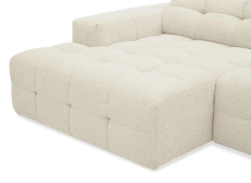 Canapé d'angle relax électrique en velours texturé beige FEDORA - Angle gauche