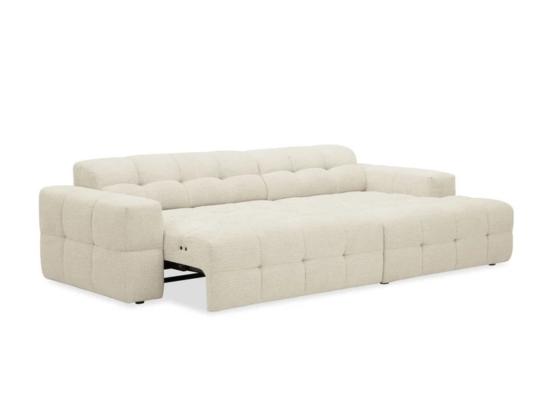 Canapé d'angle relax électrique en velours texturé beige FEDORA - Angle droit