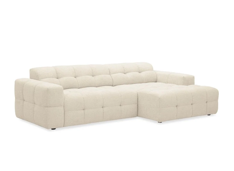 Canapé d'angle relax électrique en velours texturé beige FEDORA - Angle droit