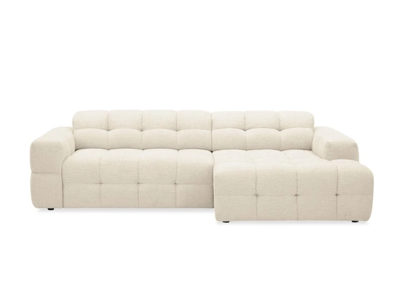 Canapé d'angle relax électrique en velours texturé beige FEDORA - Angle droit