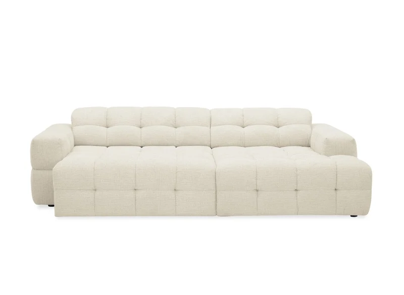 Canapé d'angle relax électrique en velours texturé beige FEDORA - Angle droit