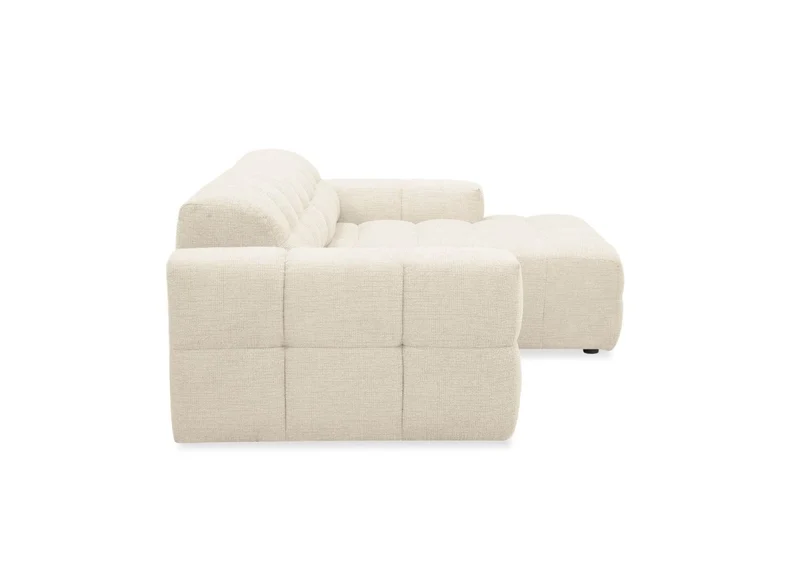 Canapé d'angle relax électrique en velours texturé beige FEDORA - Angle droit