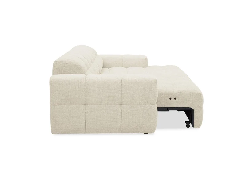 Canapé d'angle relax électrique en velours texturé beige FEDORA - Angle droit