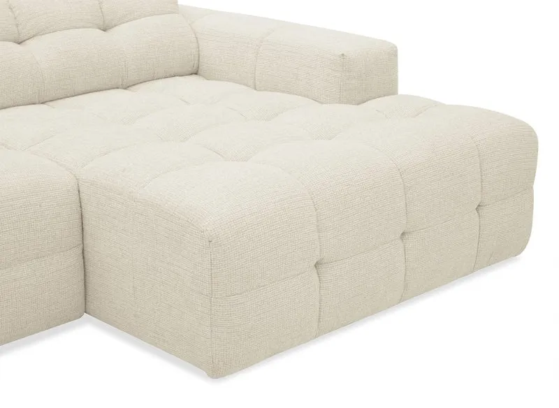 Canapé d'angle relax électrique en velours texturé beige FEDORA - Angle droit