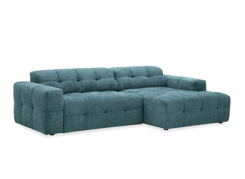 Canapé d'angle relax électrique en velours texturé bleu FEDORA - Angle droit