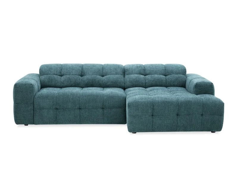Canapé d'angle relax électrique en velours texturé bleu FEDORA - Angle droit