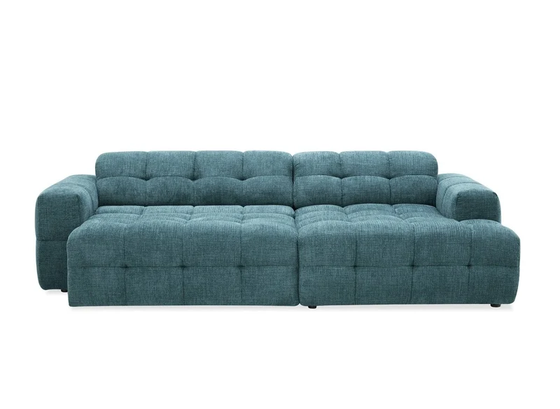 Canapé d'angle relax électrique en velours texturé bleu FEDORA - Angle droit