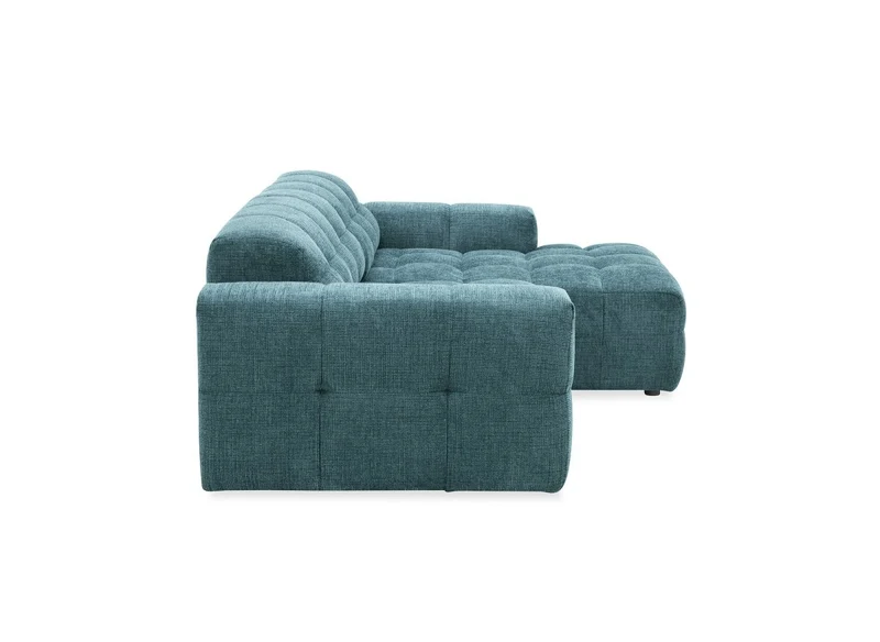 Canapé d'angle relax électrique en velours texturé bleu FEDORA - Angle droit