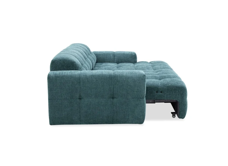 Canapé d'angle relax électrique en velours texturé bleu FEDORA - Angle droit