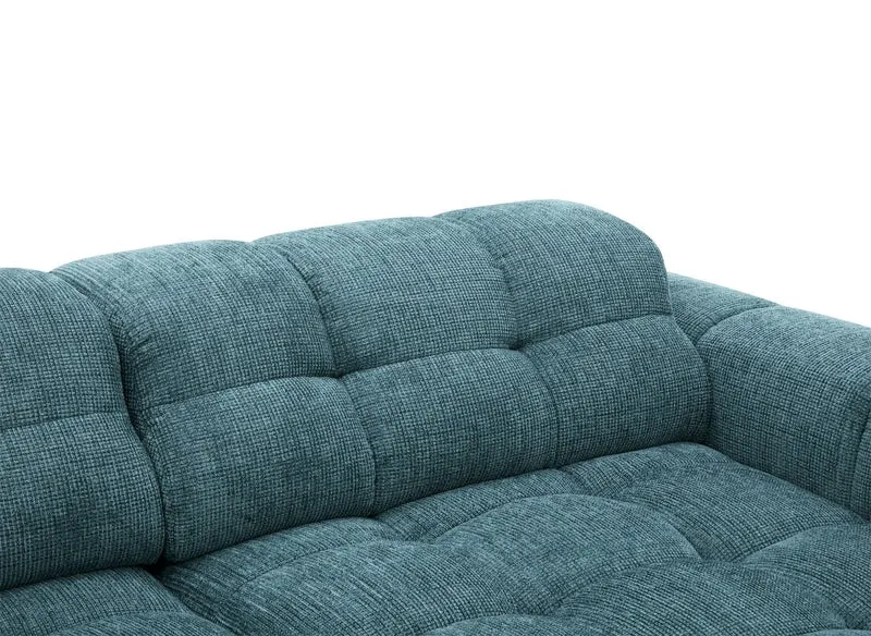 Canapé d'angle relax électrique en velours texturé bleu FEDORA - Angle droit
