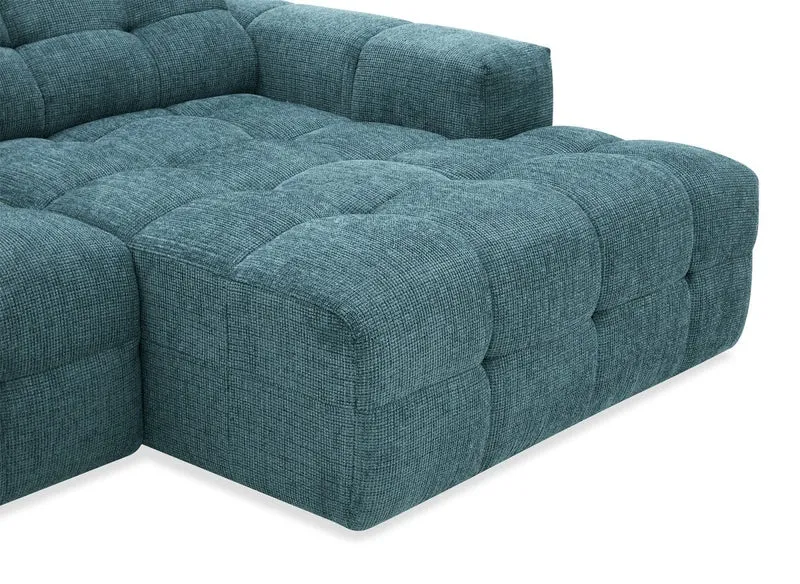 Canapé d'angle relax électrique en velours texturé bleu FEDORA - Angle droit