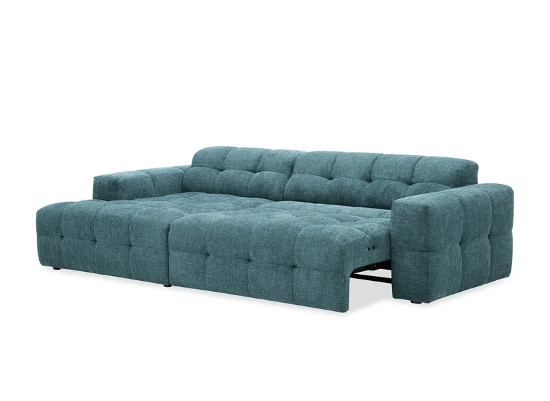 Canapé d'angle relax électrique en velours texturé bleu FEDORA - Angle gauche