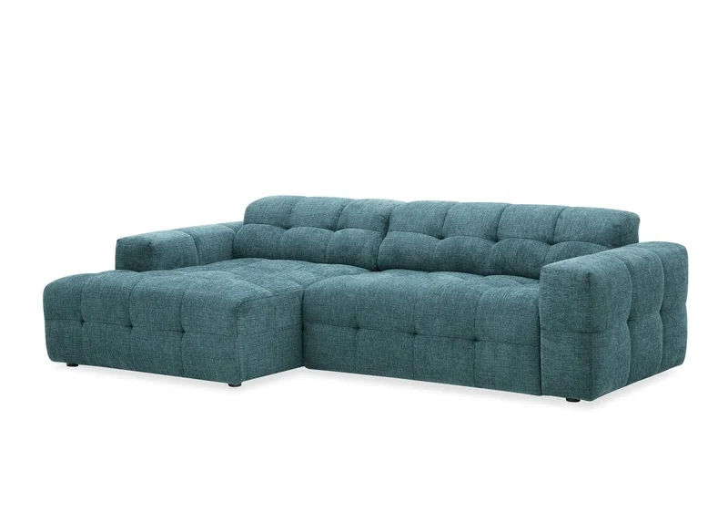 Canapé d'angle relax électrique en velours texturé bleu FEDORA - Angle gauche