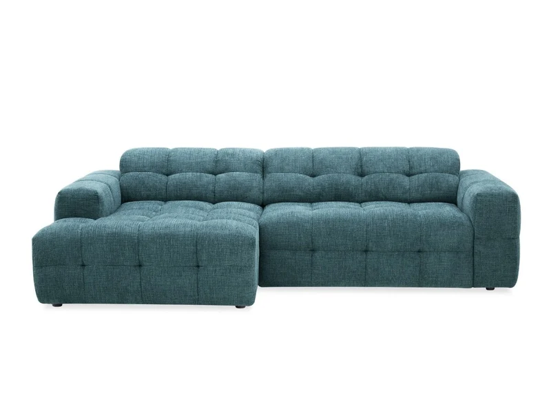 Canapé d'angle relax électrique en velours texturé bleu FEDORA - Angle gauche