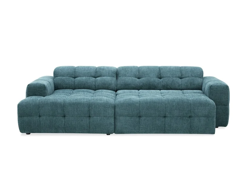 Canapé d'angle relax électrique en velours texturé bleu FEDORA - Angle gauche
