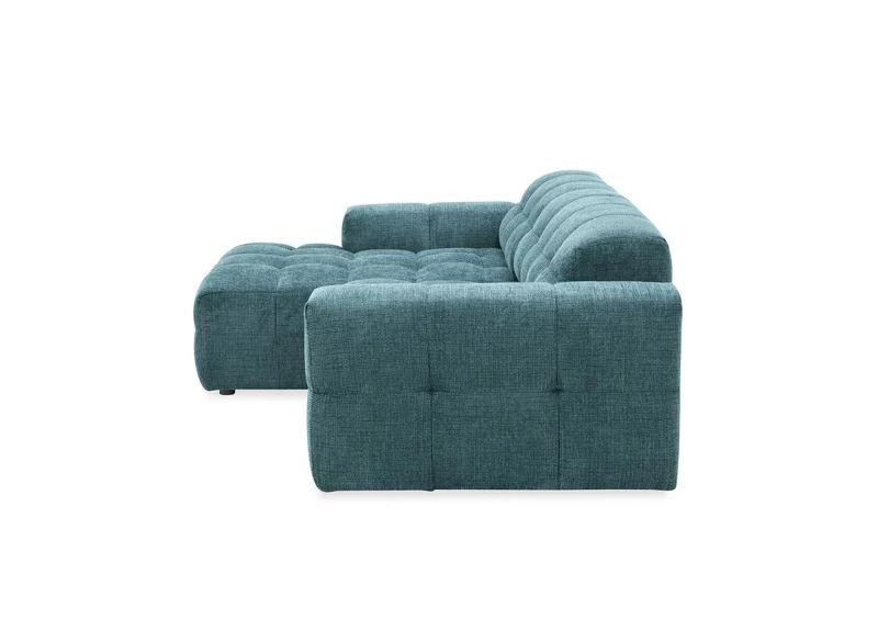 Canapé d'angle relax électrique en velours texturé bleu FEDORA - Angle gauche