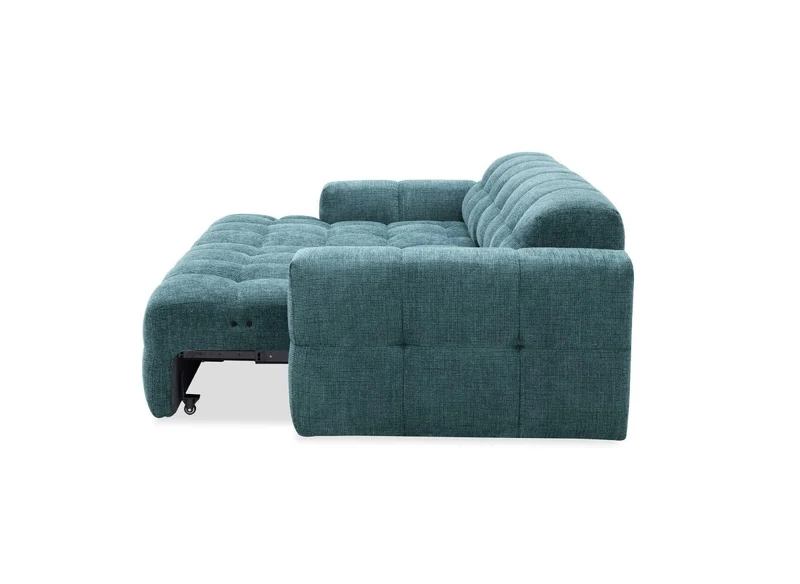 Canapé d'angle relax électrique en velours texturé bleu FEDORA - Angle gauche