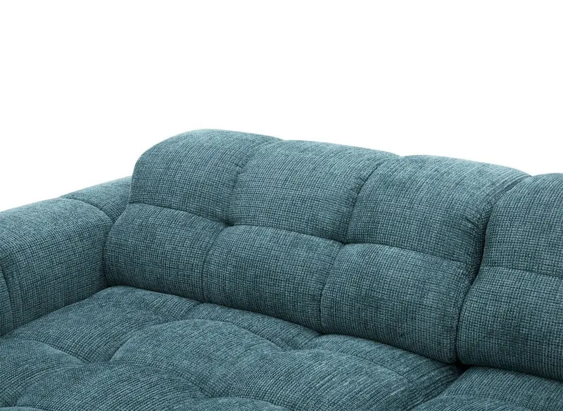 Canapé d'angle relax électrique en velours texturé bleu FEDORA - Angle gauche