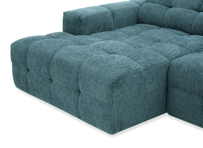 Canapé d'angle relax électrique en velours texturé bleu FEDORA - Angle gauche