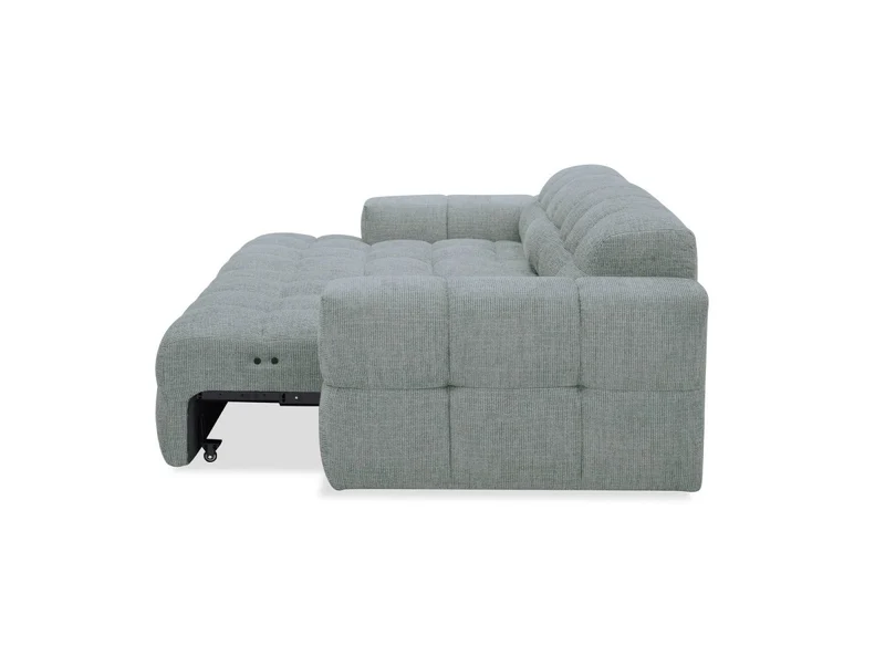 Canapé d'angle relax électrique en velours texturé gris FEDORA - Angle gauche