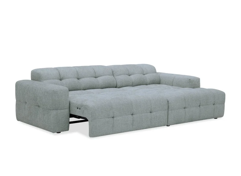 Canapé d'angle relax électrique en velours texturé gris FEDORA - Angle droit
