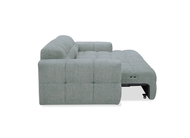 Canapé d'angle relax électrique en velours texturé gris FEDORA - Angle droit