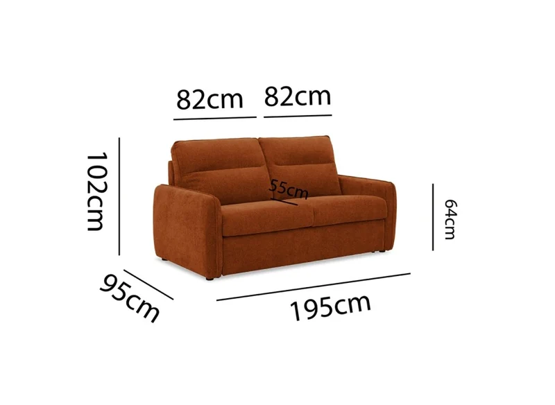 Canapé convertible express 3 places matelas 15 cm en tissu texturé terracotta ADILIO