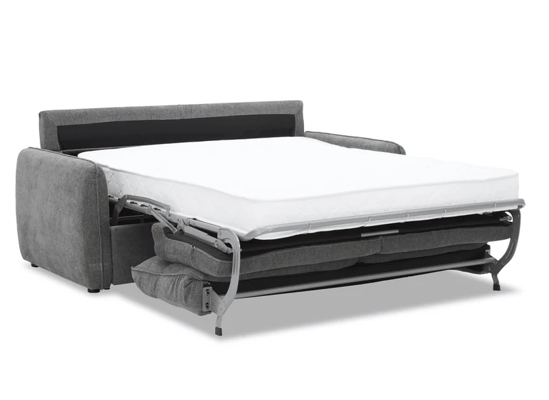 Canapé convertible express 3 places matelas 15 cm en tissu texturé gris ADILIO