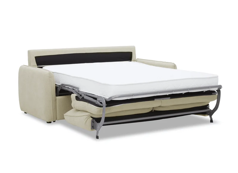 Canapé convertible express 3 places matelas 15 cm en tissu texturé beige ADILIO