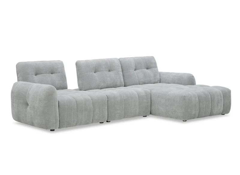 Canapé d'angle en velours tissé gris clair avec dossier réglable ADONIS - Angle droit