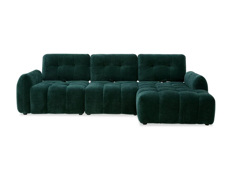Canapé d'angle en velours tissé vert sapin avec dossier réglable ADONIS - Angle droit