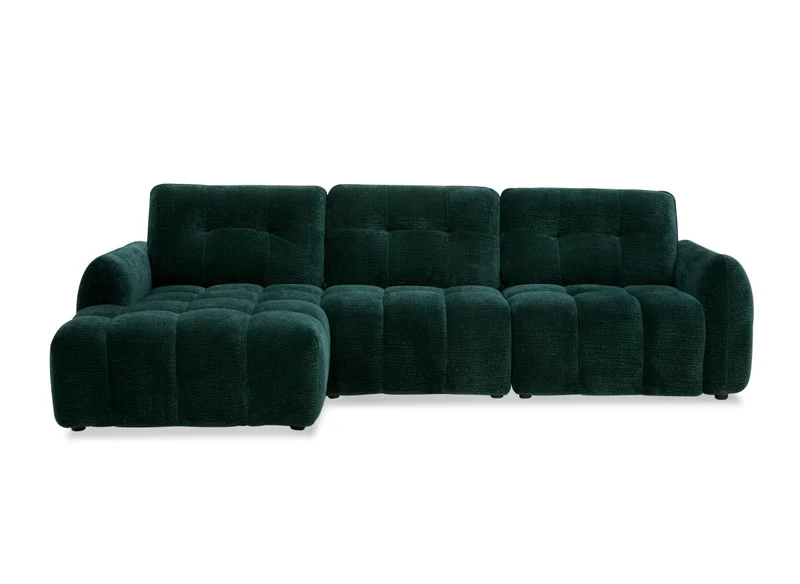 Canapé d'angle en velours tissé vert sapin avec dossier réglable ADONIS - Angle gauche